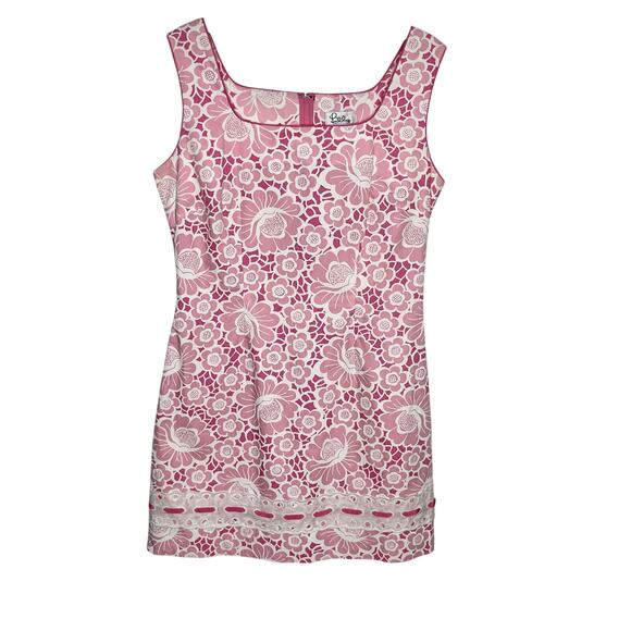 Lilly Pulitzer Dresses & Skirts - Vintage Lilly Pulitzer Sleeveless Shift Dress Womens 8 Pink White Floral Lace